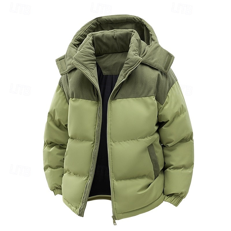 Insulated Puffer Jacket with Hood and Two Tone Panels