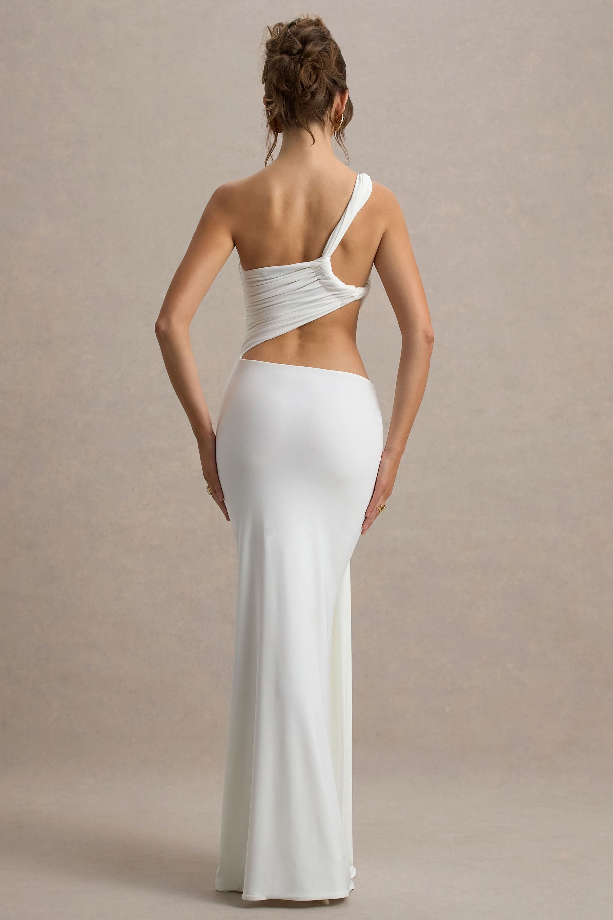 Women's One Shoulder Cut Out Ruched Maxi Dress