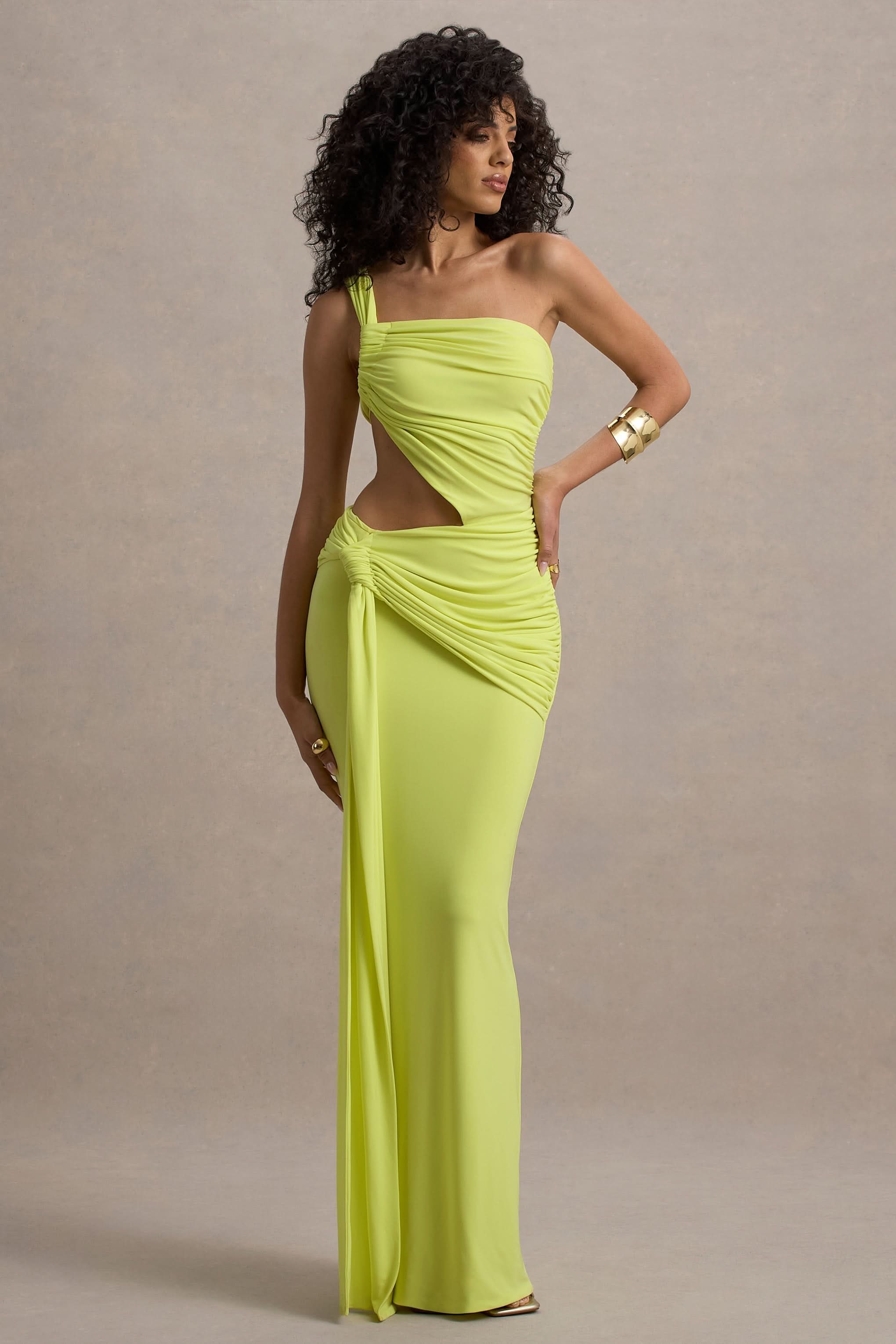 Women's One Shoulder Cut Out Ruched Maxi Dress