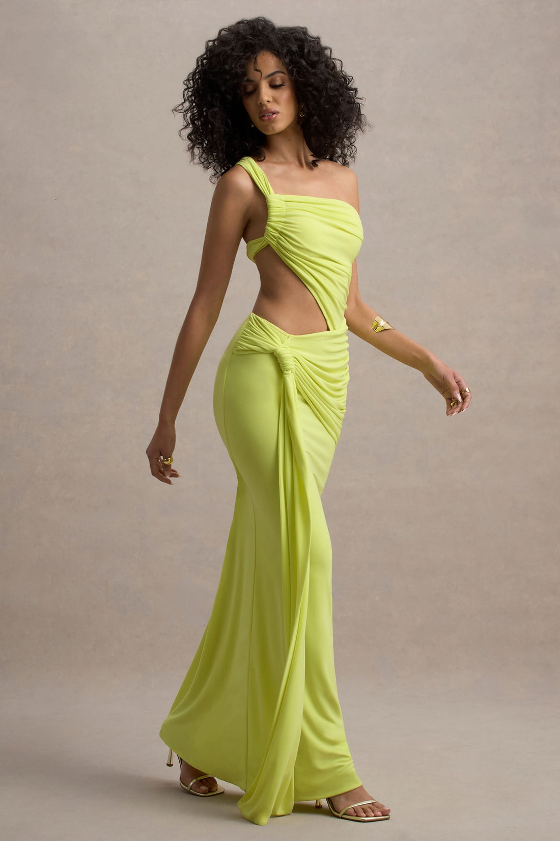 Women's One Shoulder Cut Out Ruched Maxi Dress