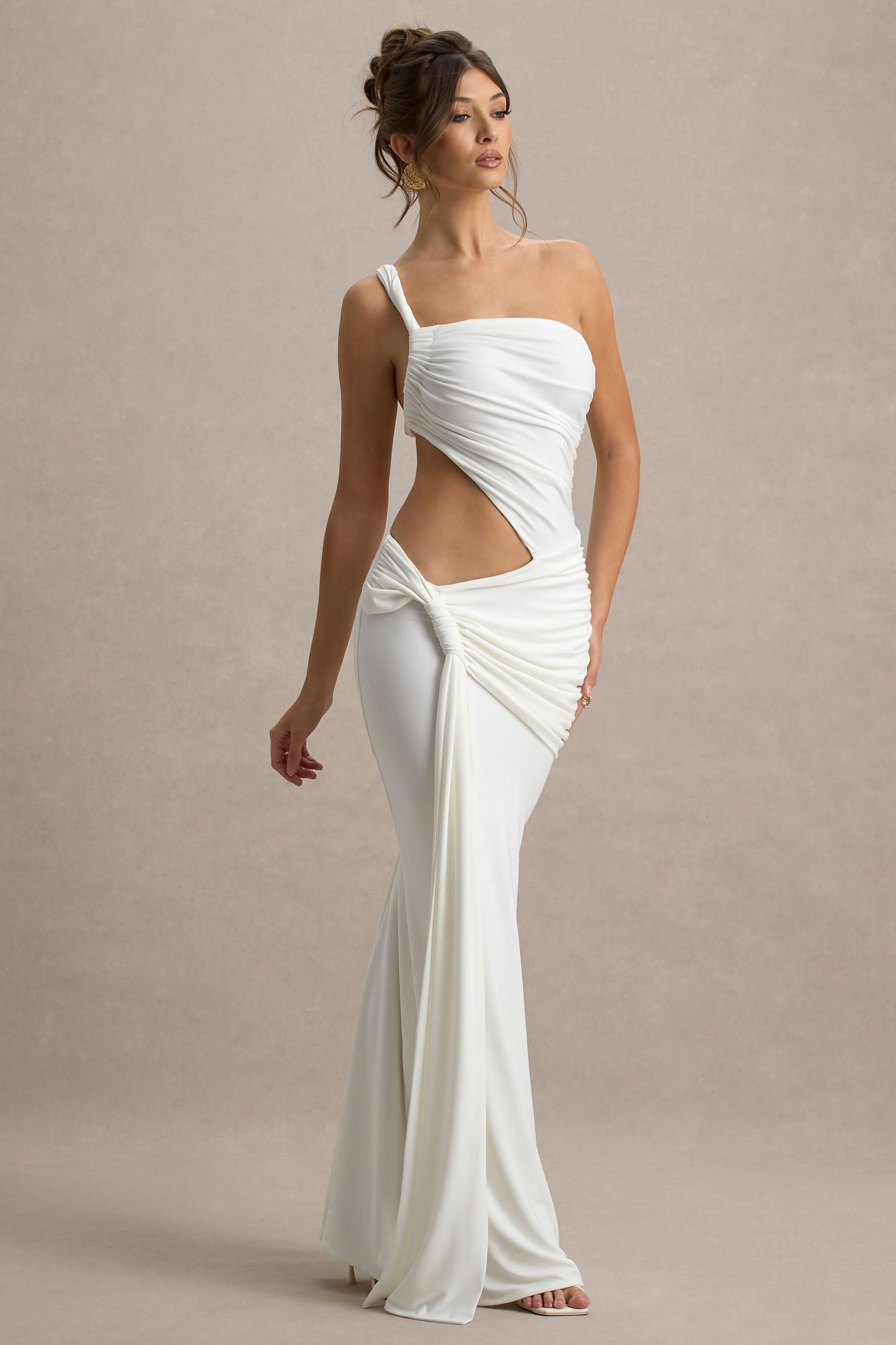 Women's One Shoulder Cut Out Ruched Maxi Dress