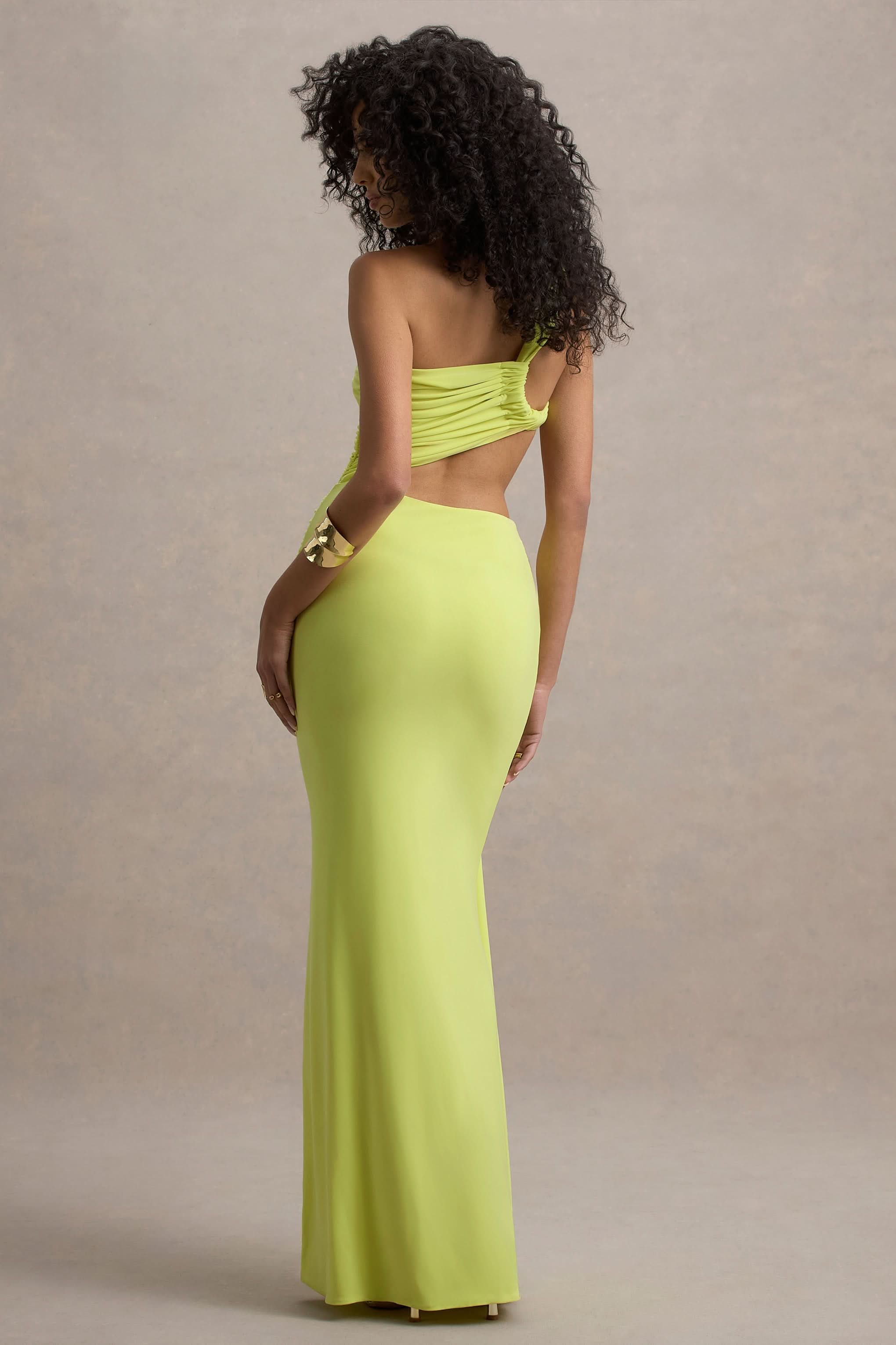 Women's One Shoulder Cut Out Ruched Maxi Dress