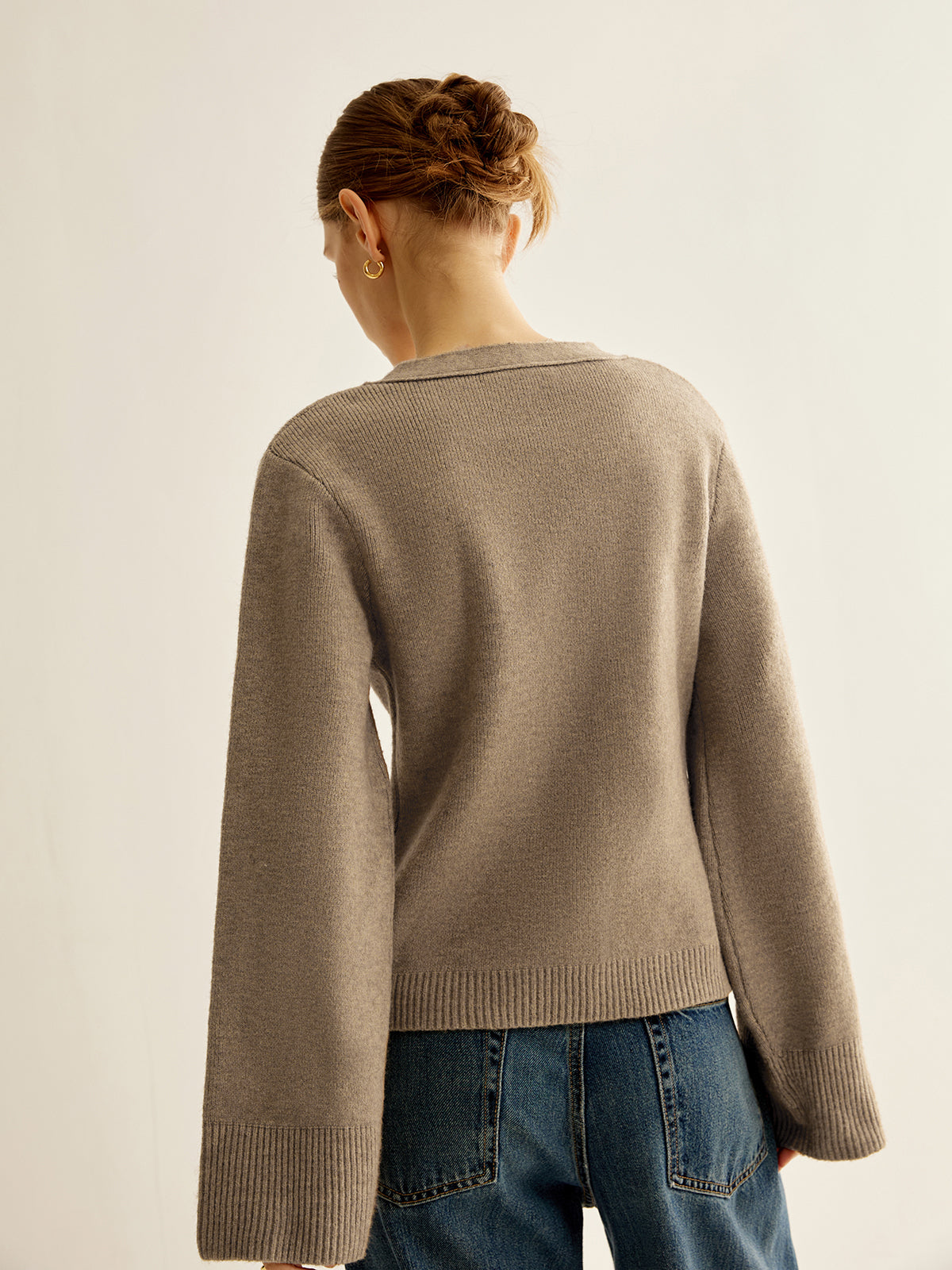 Button Front Knit Cardigan with Moderate Stretch and Hip Length Fit