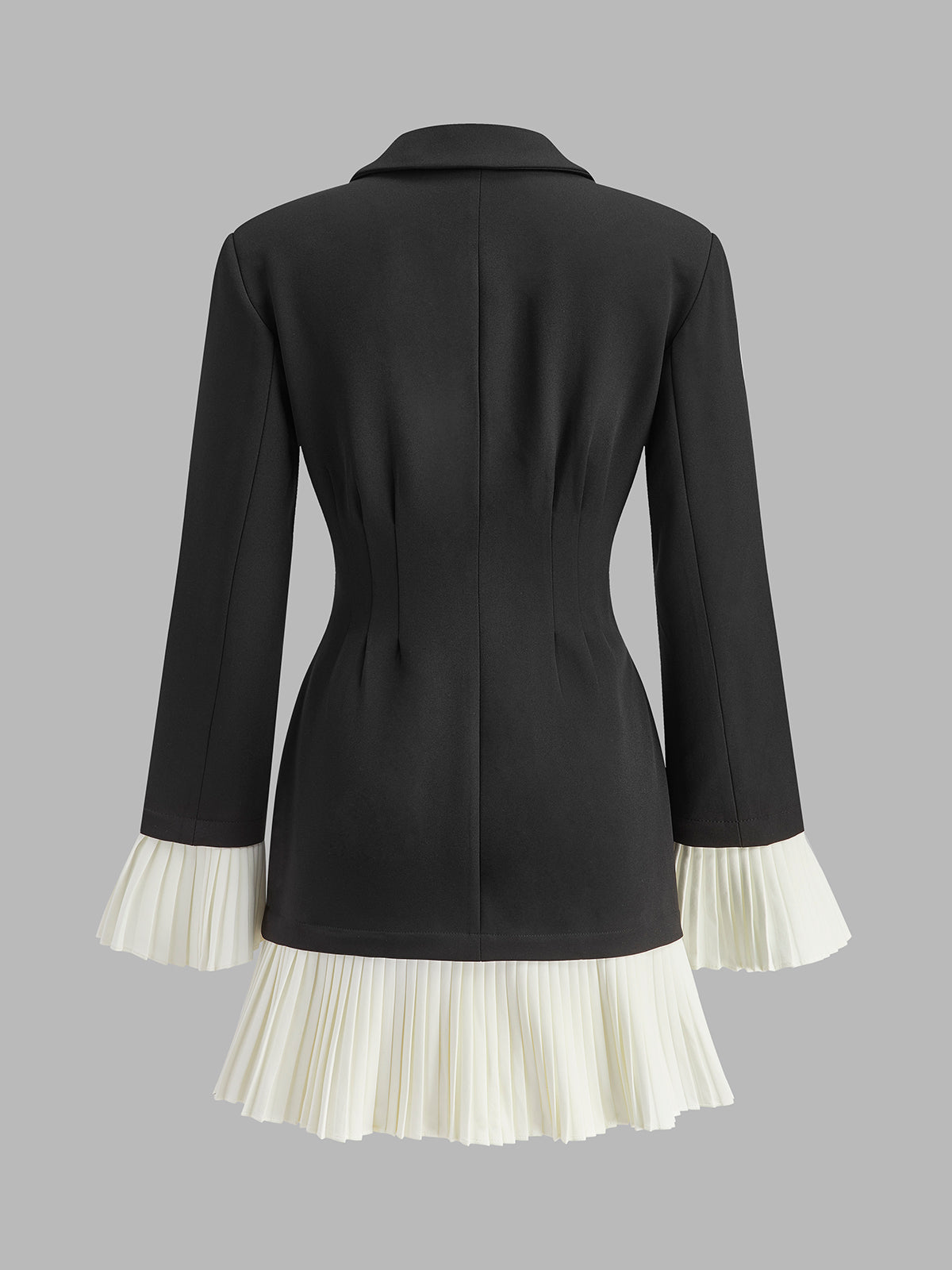 Button Front Mini Dress with Notched Lapel and Pleated Contrast Details