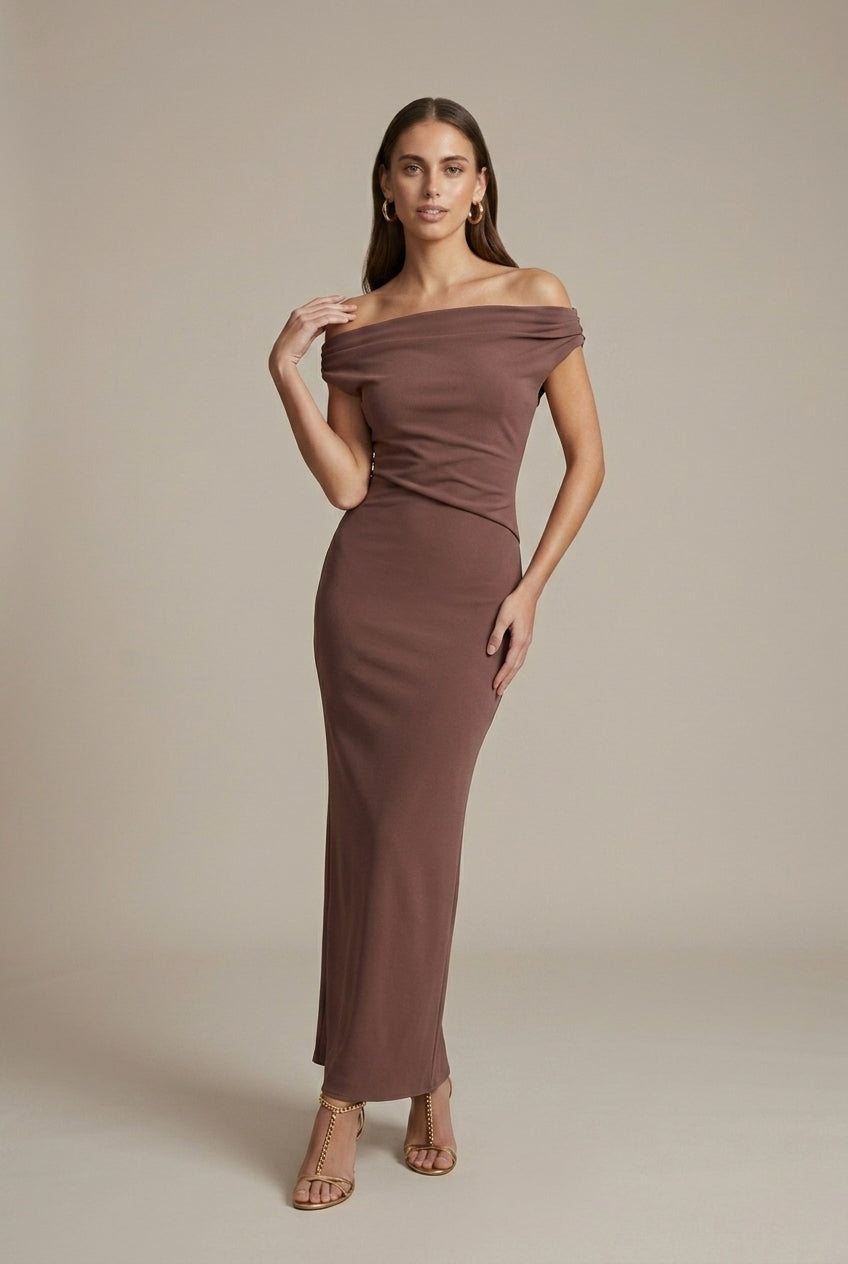 Women's Mesh Off-Shoulder Maxi Dress Ruched