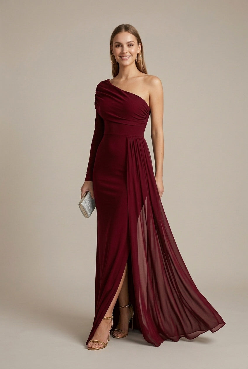 Women's Off Shoulder Long Sleeve Bow Detail Fishtail Maxi Dress