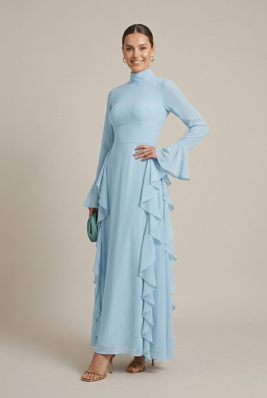 Women's High Neck Ruffle Sleeve Long Sleeve Bodycon Dress