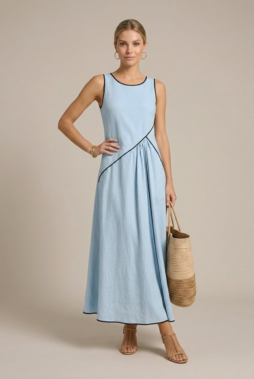 Women's Sleeveless Maxi Dress A-Line - Round Neck