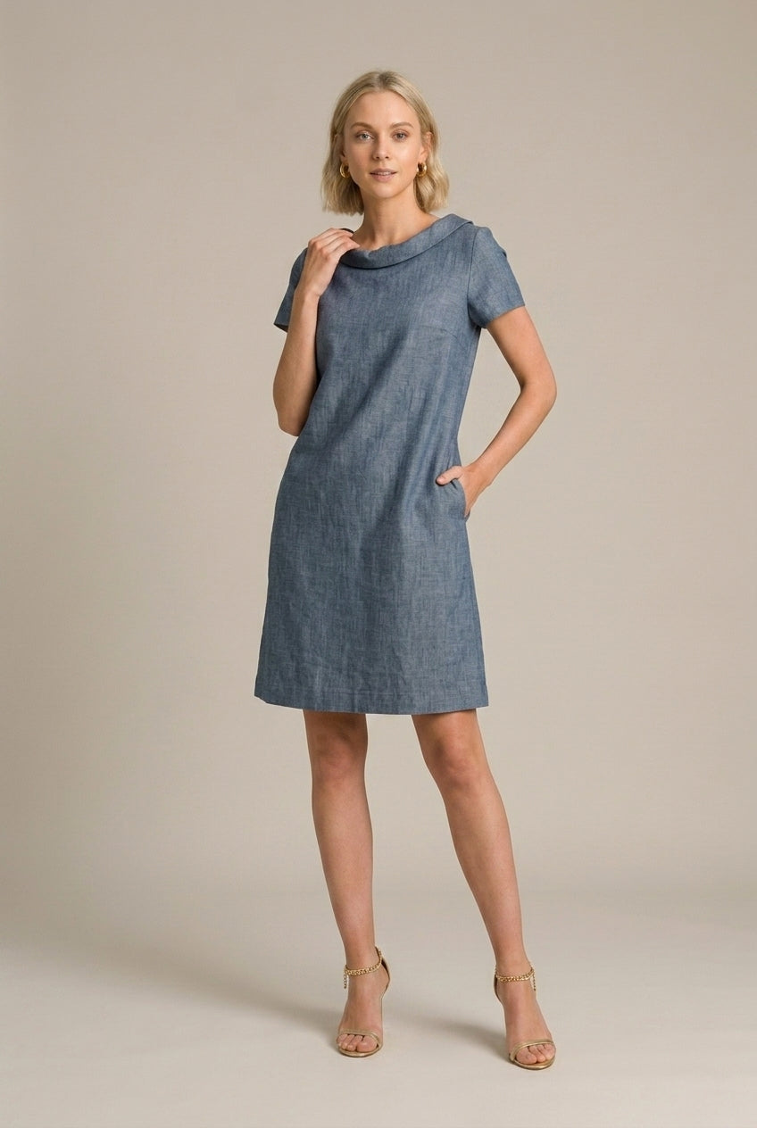 Women's Linen Midi Dress Cowl Neck