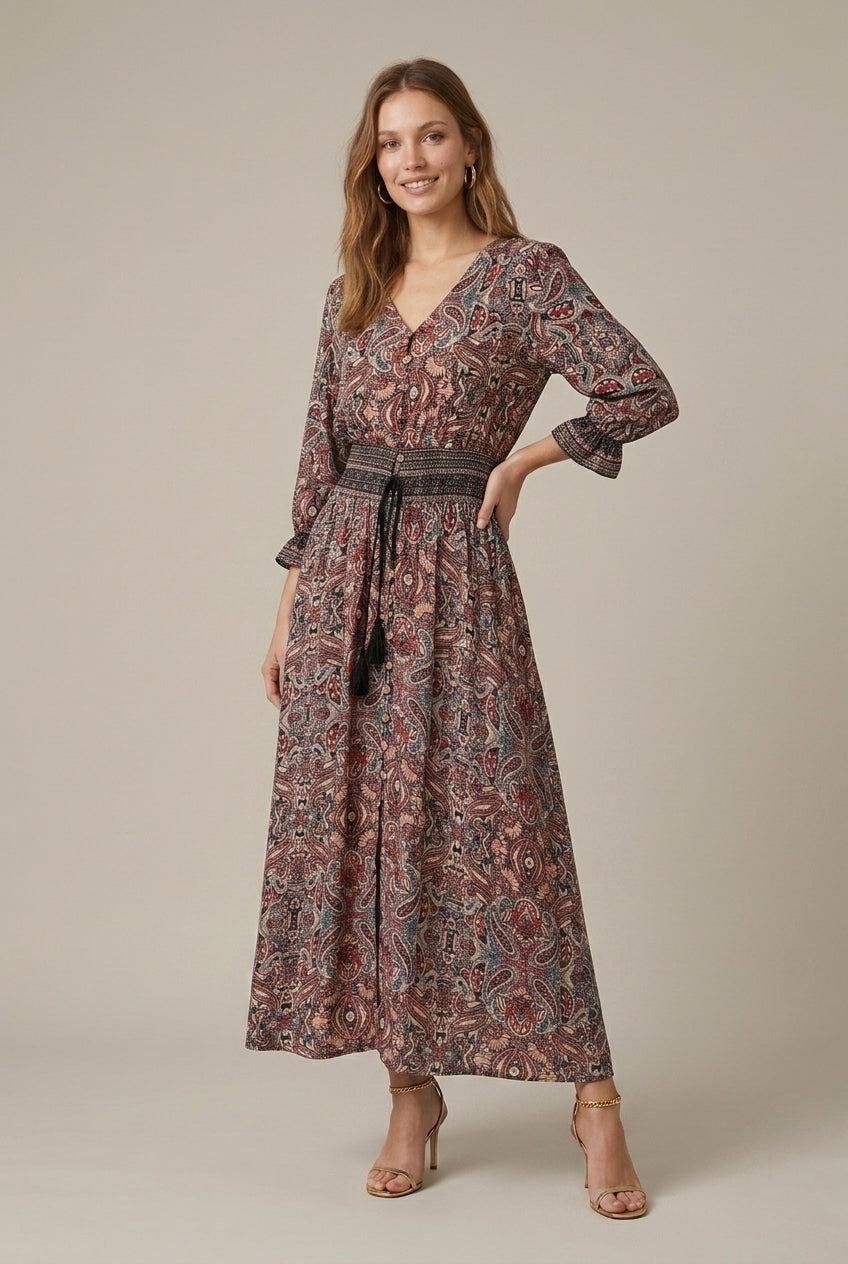 Women's Paisley Maxi Dress V-Neck