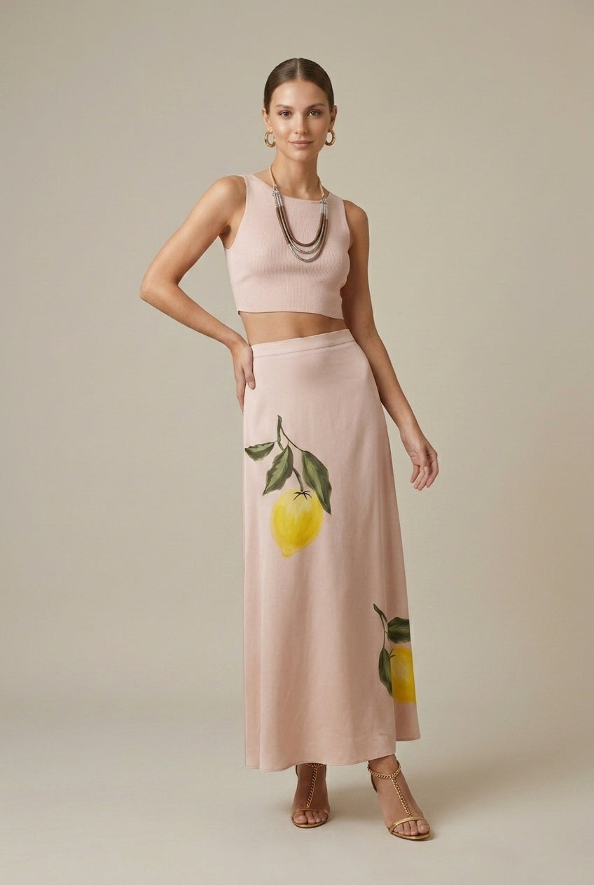 Women's Sleeveless Crop Top and Print Maxi Skirt Two Piece Set