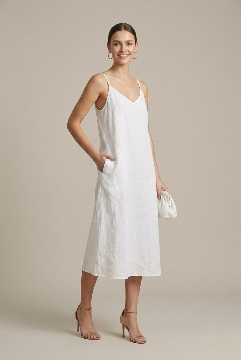 Women's Linen Midi Dress Relaxed Fit
