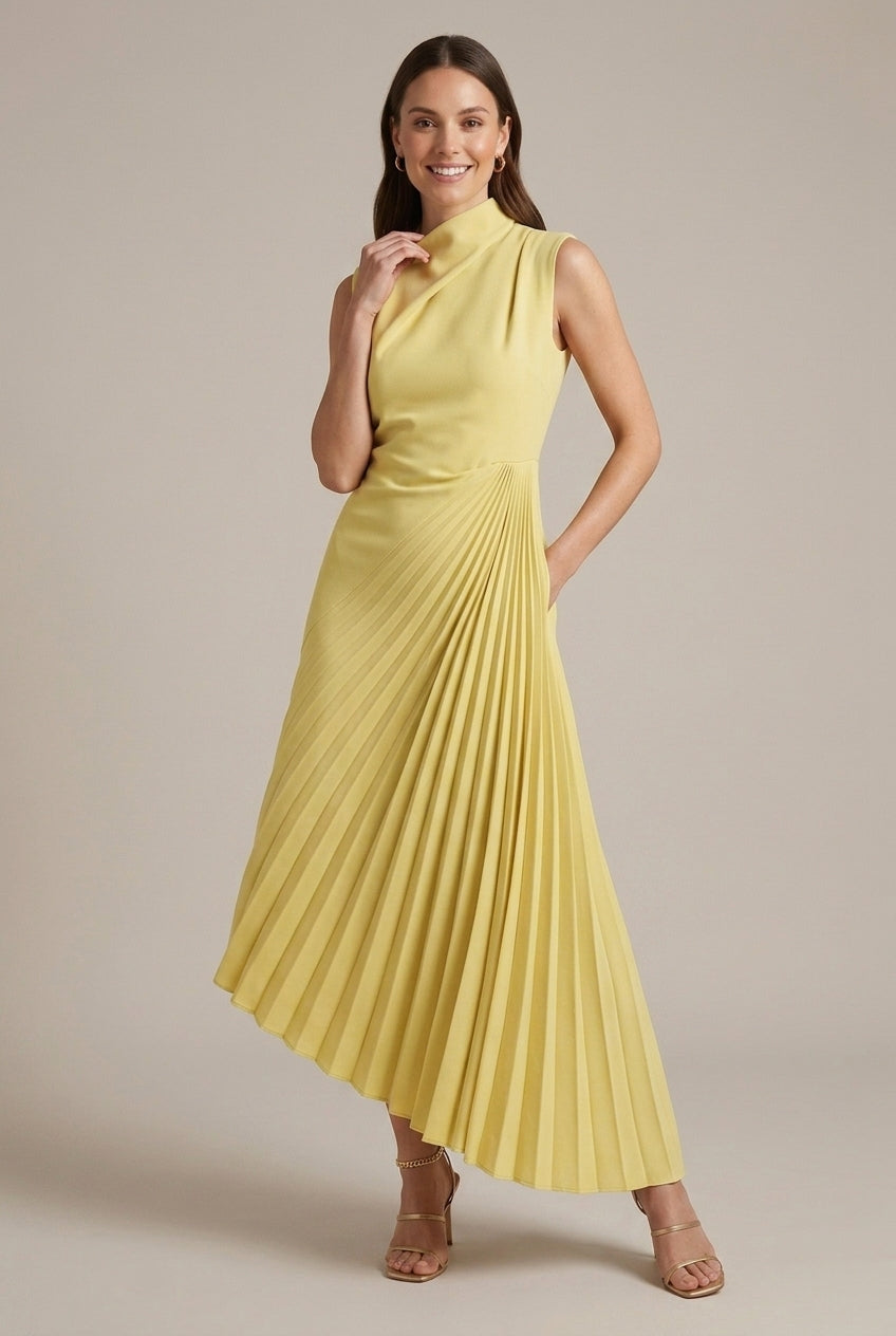 Women's Mock Sleeveless Pleated Maxi Dress