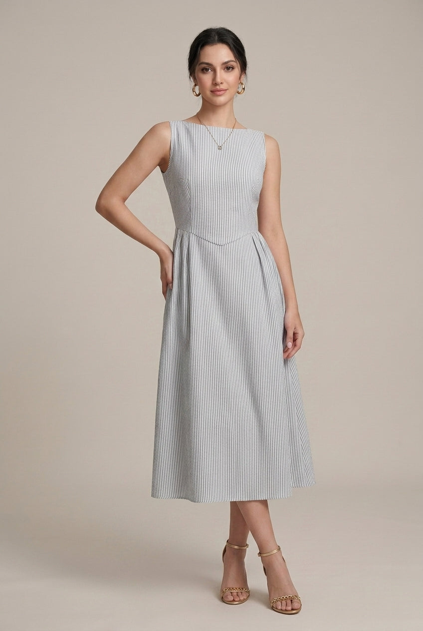 Women's Striped Midi Dress Sleeveless