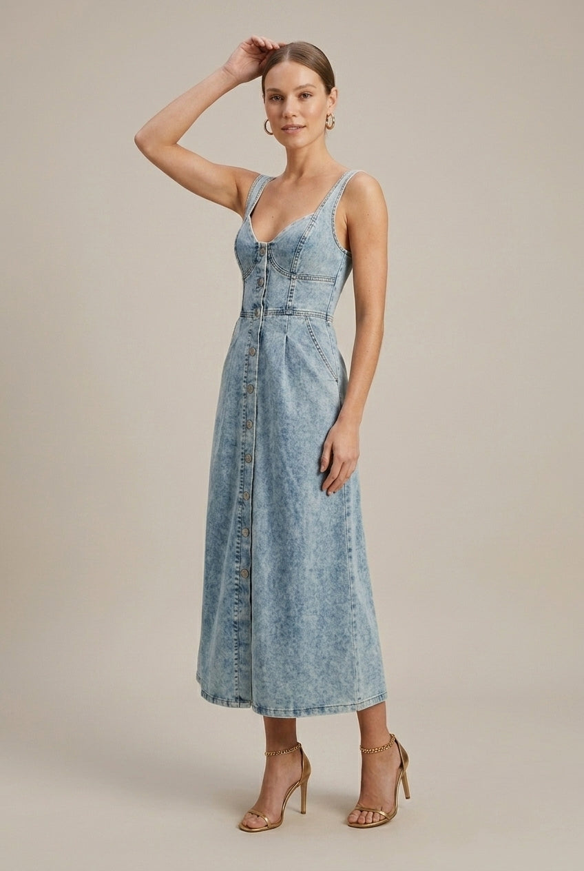 Women's Denim Midi Dress A-Line