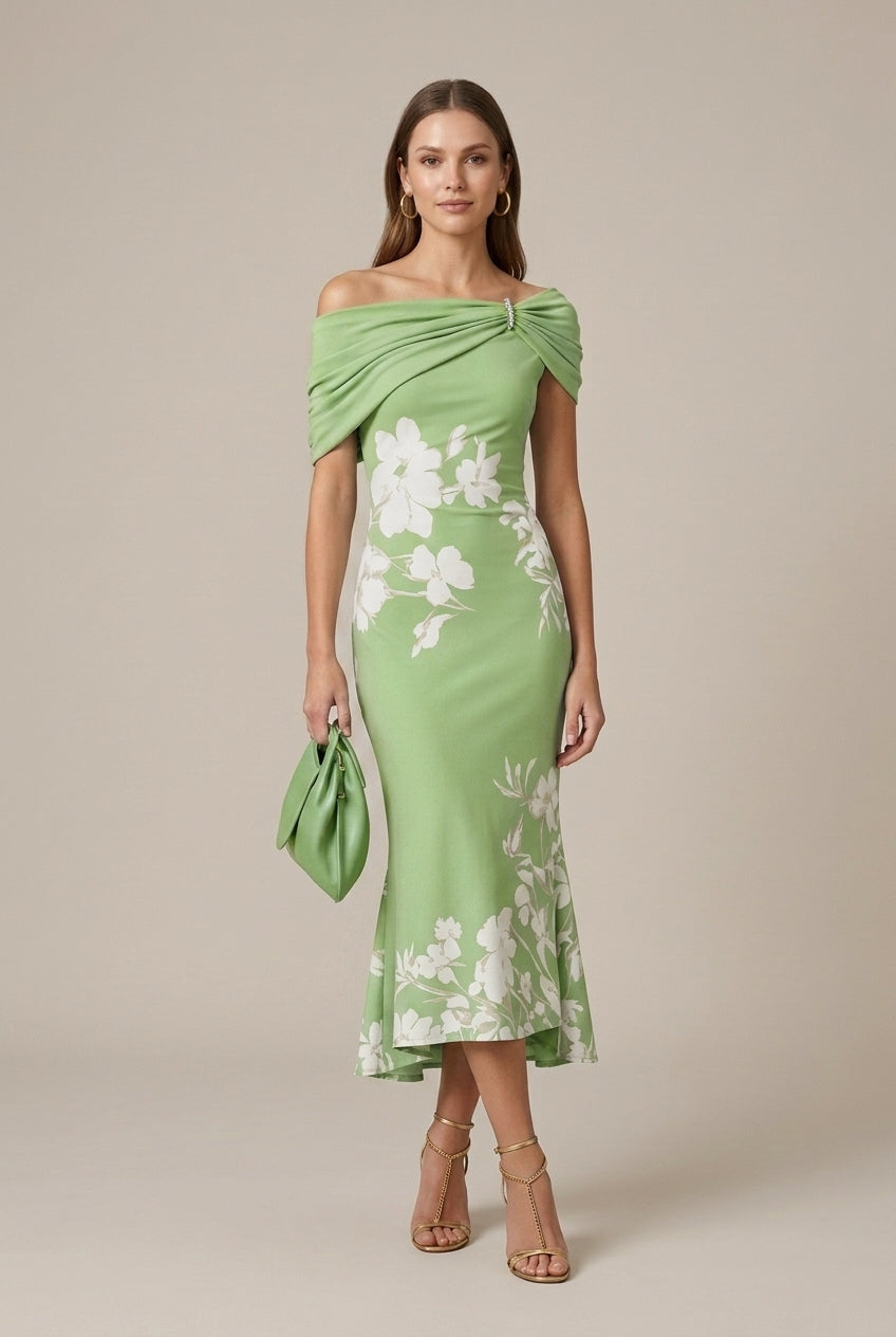 Women's Floral Midi Dress Off-Shoulder