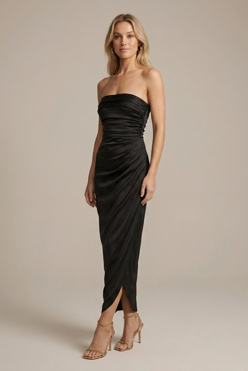 Women's Satin Strapless Maxi Dress
