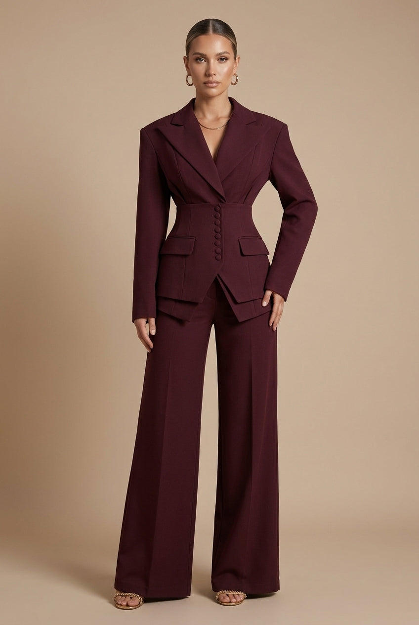 Women's Two-Piece Suit Peaked Lapel Wide Leg