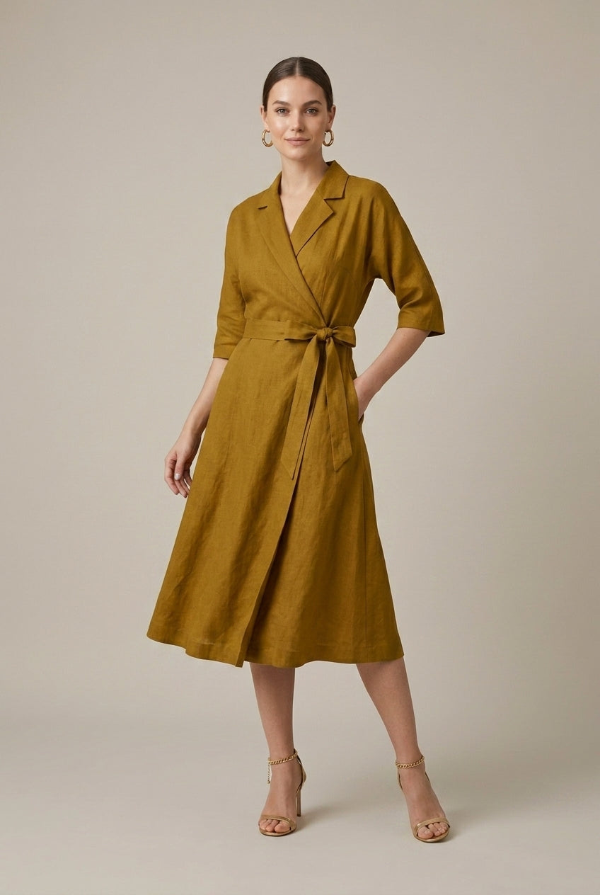 Women's Linen Midi Dress Relaxed Fit