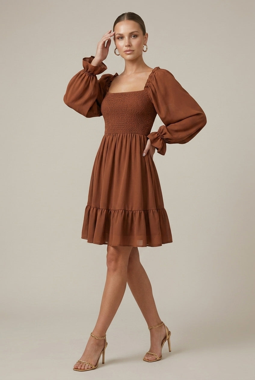 Women's Mini Dress Smocked Puff Sleeve