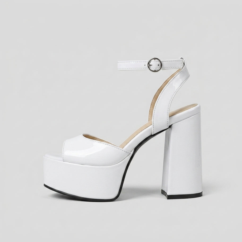 Women's Platform Heels Textured Ankle Strap Block