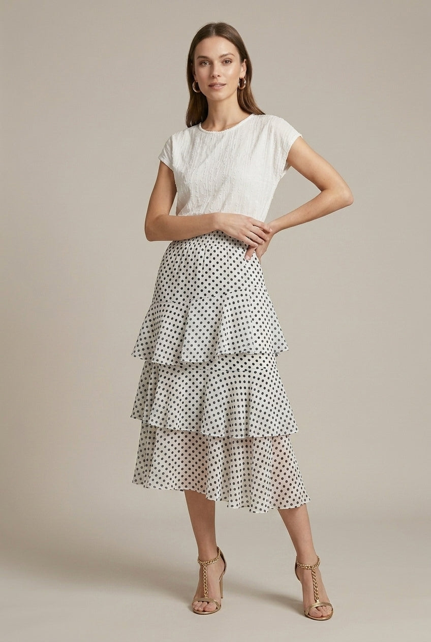 Women's Floral Midi Skirt Chiffon Tiered A-Line
