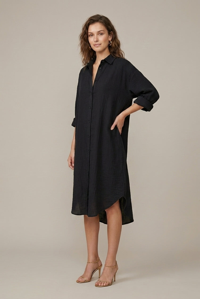 Women's Linen Shirt Oversized Midi Dress
