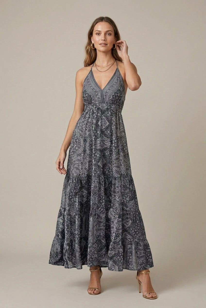Women's Boho Animal Print Maxi Dress Spaghetti Strap