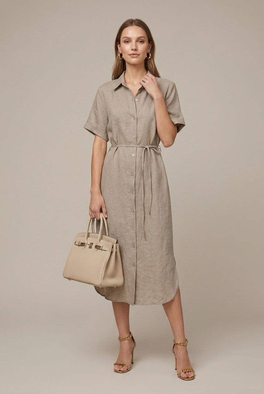 Women's Linen Shirt Midi Dress Relaxed Fit