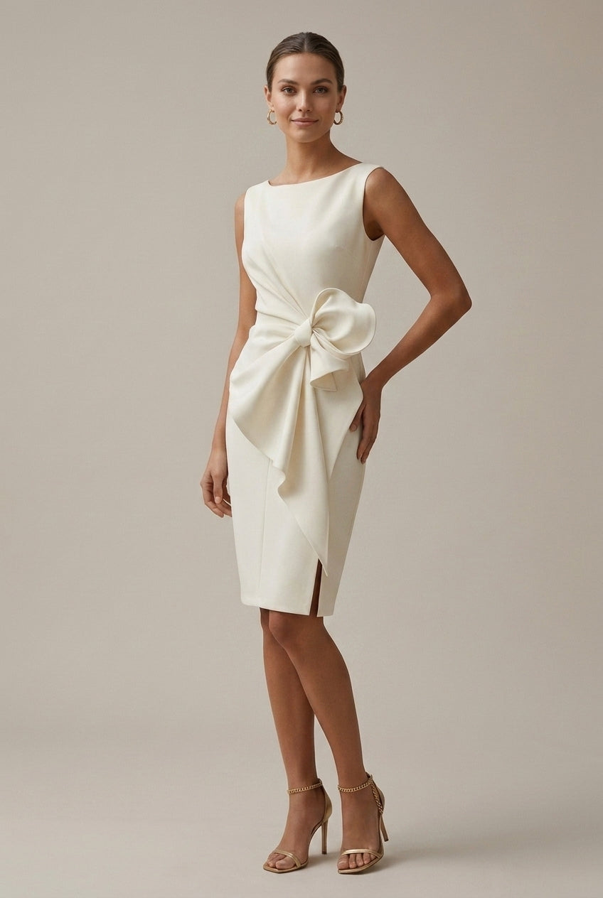 Women's Satin Bodycon Midi Dress - Bow Wrap Design