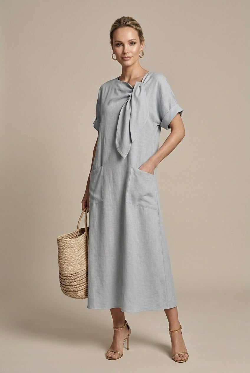 Women's Linen Maxi Dress Tie Front