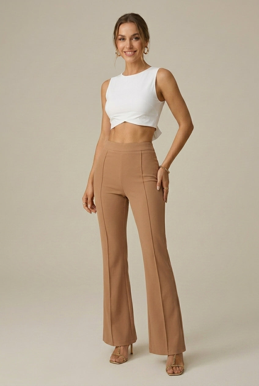 Women's High Waisted Flared Wide Leg Pants - Stretchy Trousers