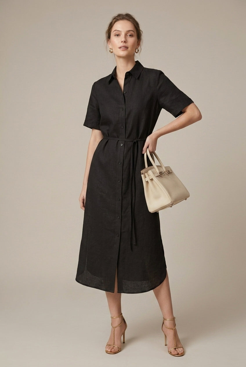 Women's Linen Shirt Midi Dress Relaxed Fit