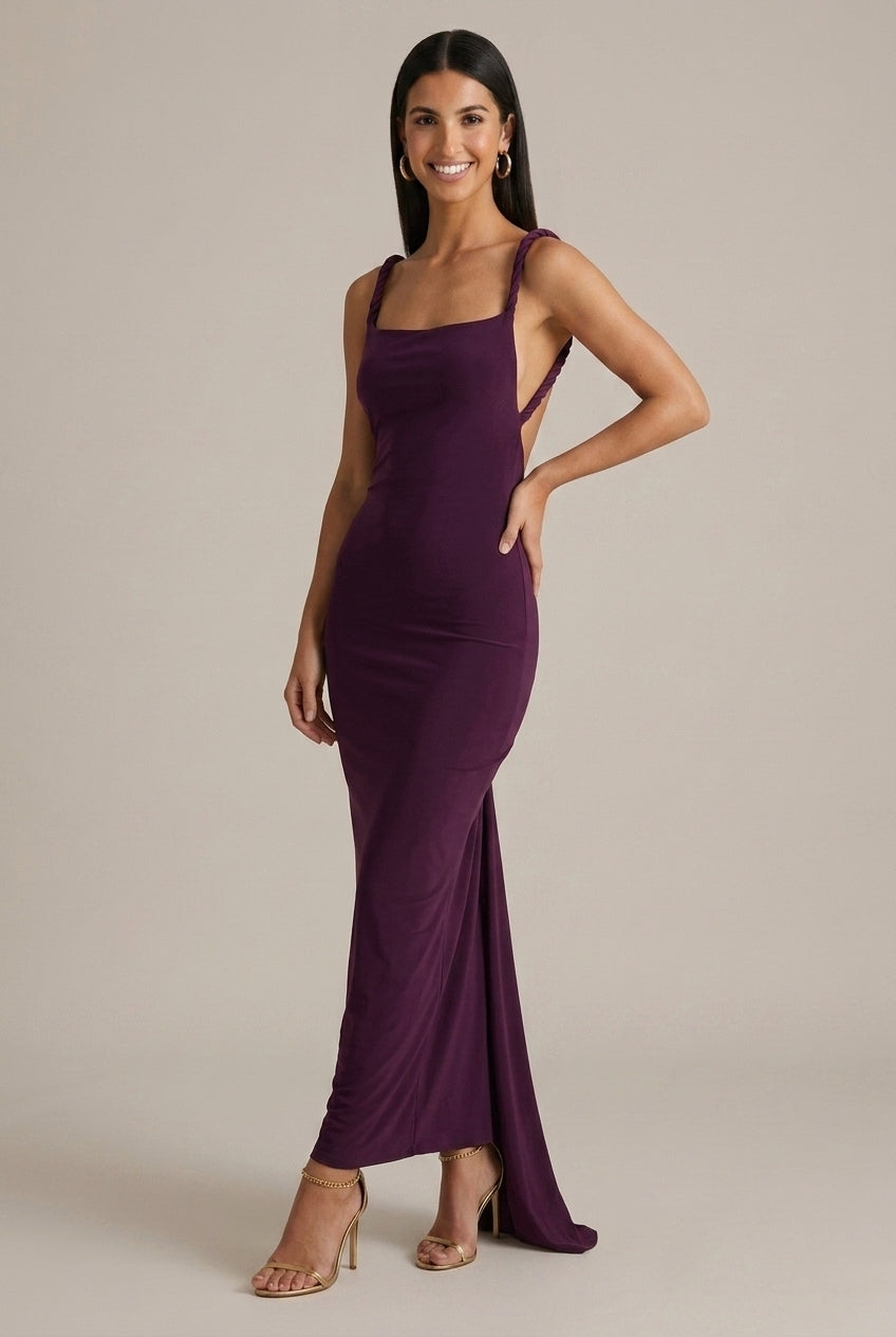 Women's Halter Neck Backless Maxi Dress - Ruched Bodycon - Open Back