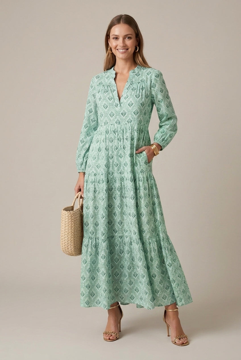 Women's Printed Maxi Dress V-Neck