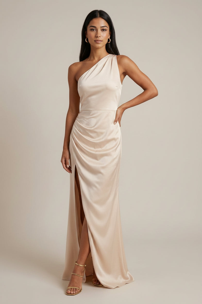 Women's One Shoulder Maxi Dress - Side Slit - Open Back