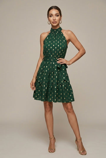 Women's Polka Dots Mini Dress Halter Neck