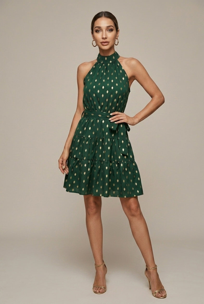 Women's Polka Dots Mini Dress Halter Neck
