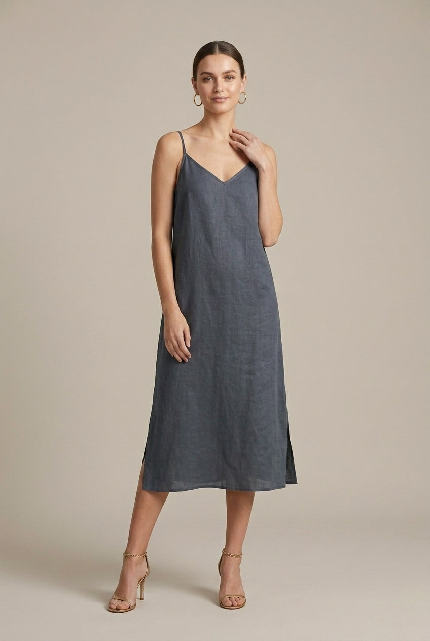 Women's Linen Midi Dress Relaxed Fit