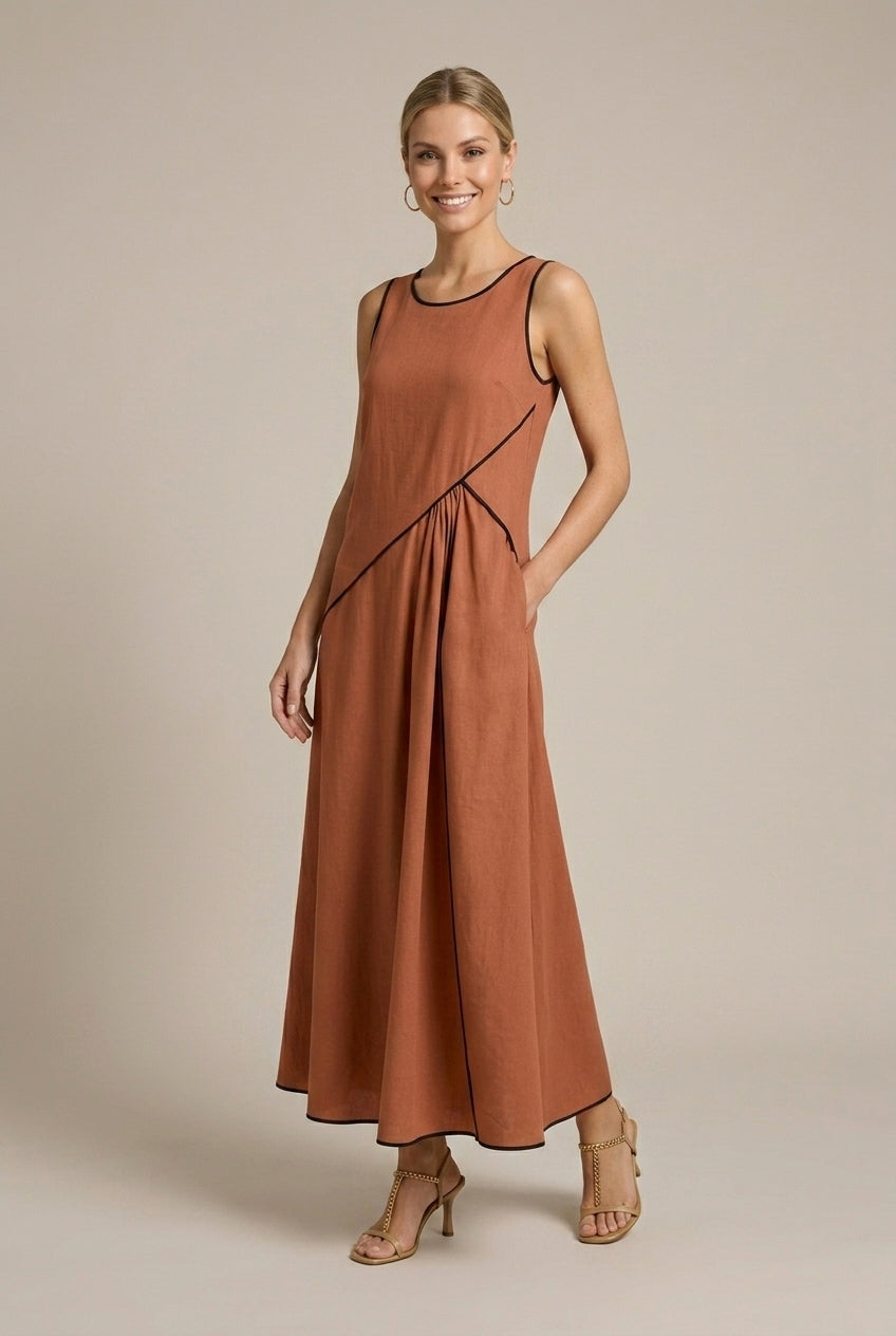 Women's Sleeveless Maxi Dress A-Line - Round Neck