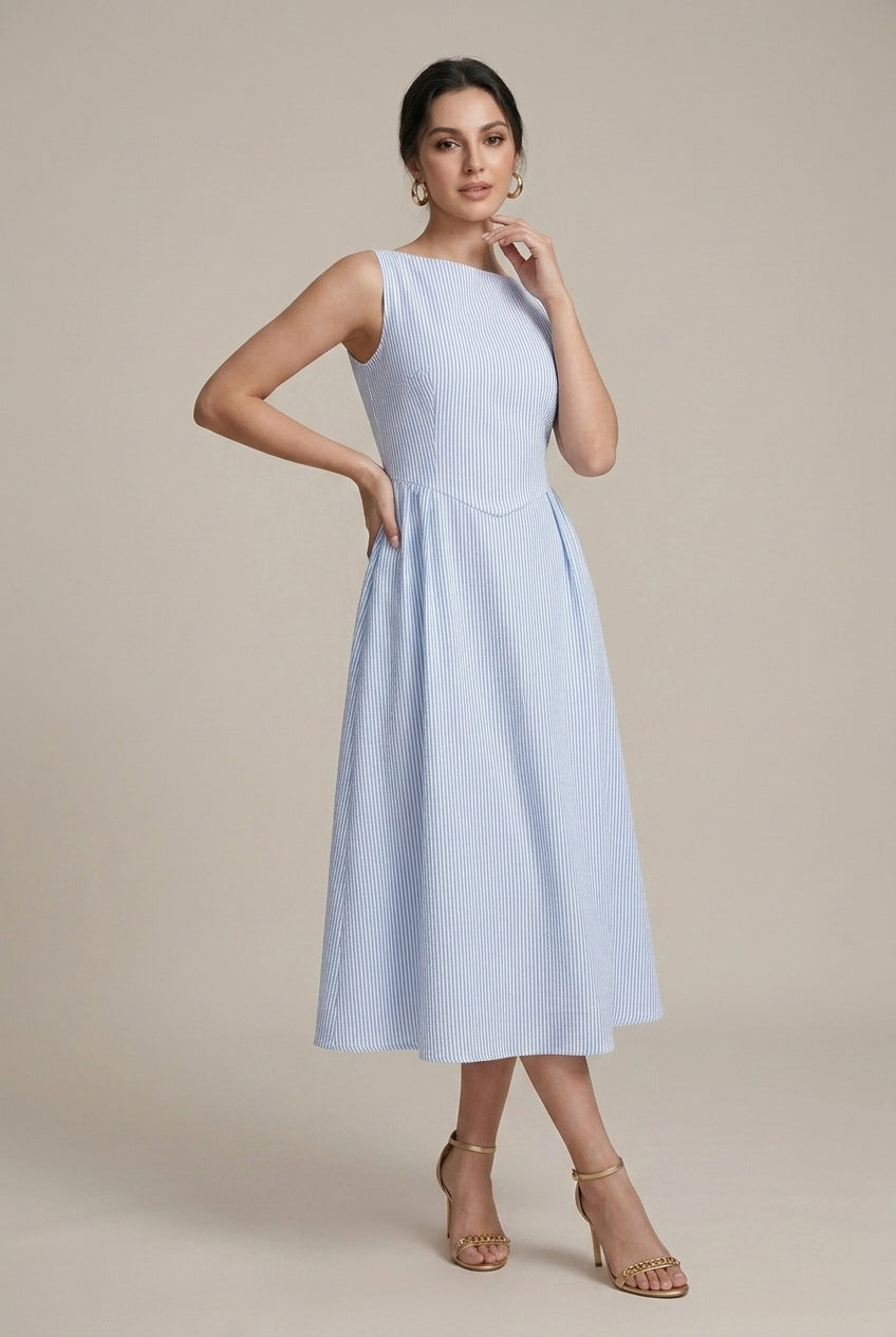 Women's Striped Midi Dress Sleeveless