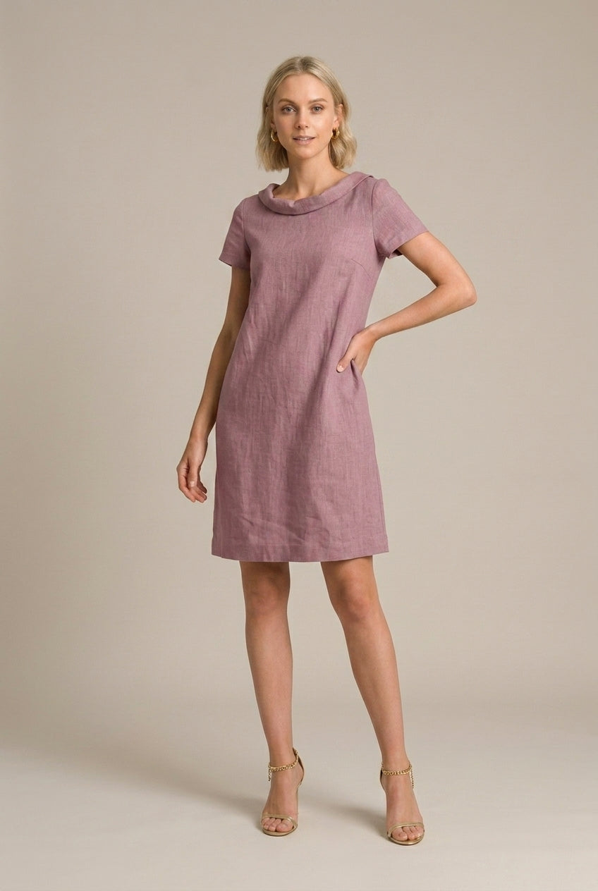 Women's Linen Midi Dress Cowl Neck