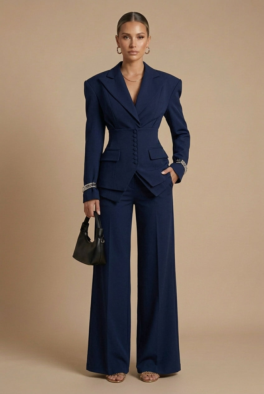 Women's Two-Piece Suit Peaked Lapel Wide Leg
