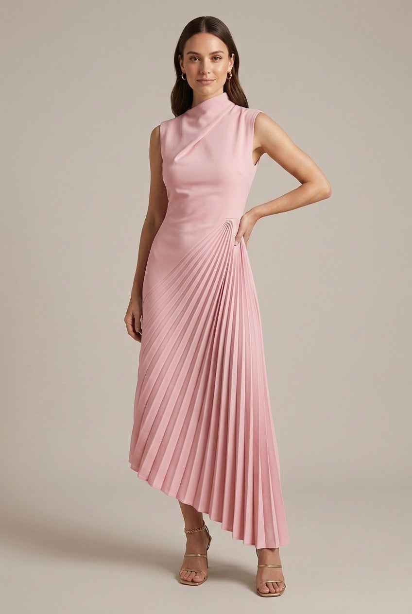 Women's Mock Sleeveless Pleated Maxi Dress