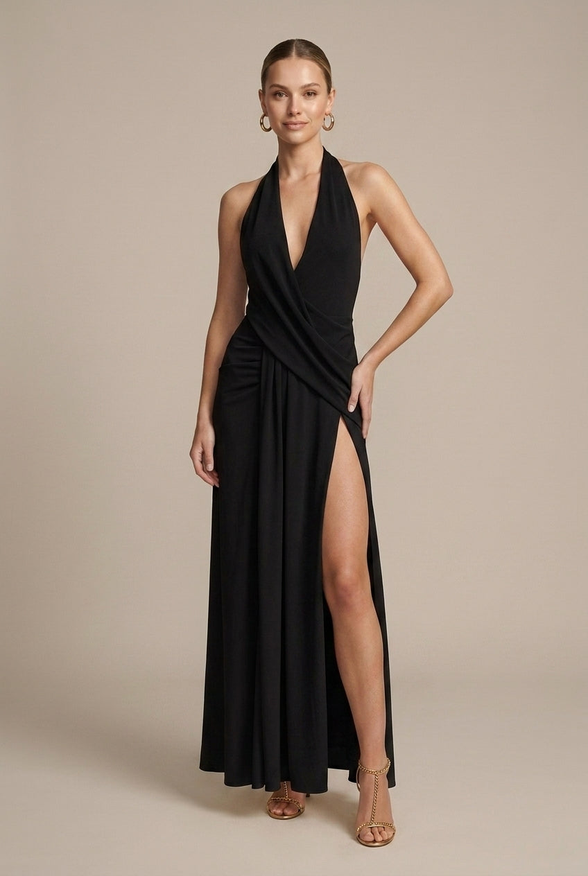 Women's Maxi Dress Halter Neck Thigh-High Slit