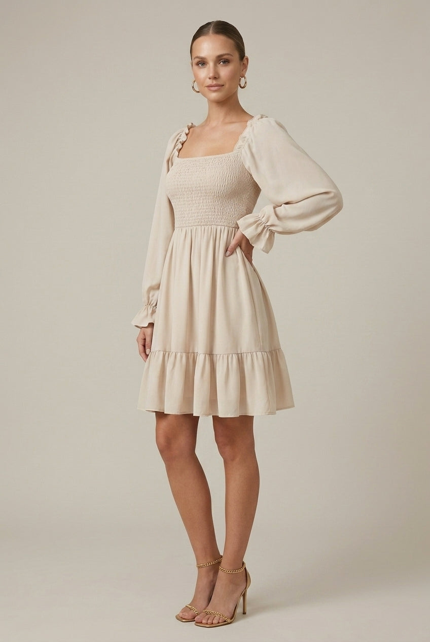 Women's Mini Dress Smocked Puff Sleeve