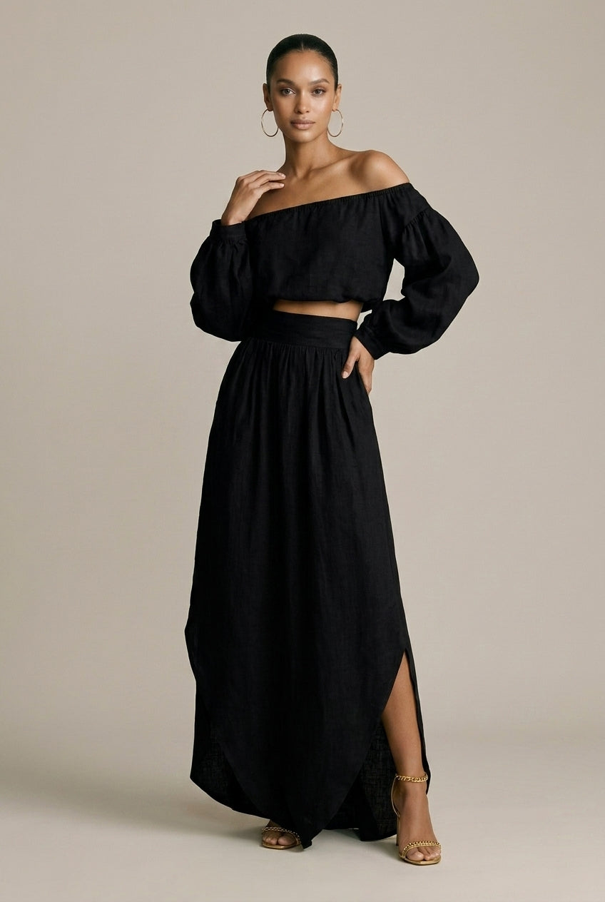 Women's Off Shoulder Top - Irregular Overskirt Two Piece Set