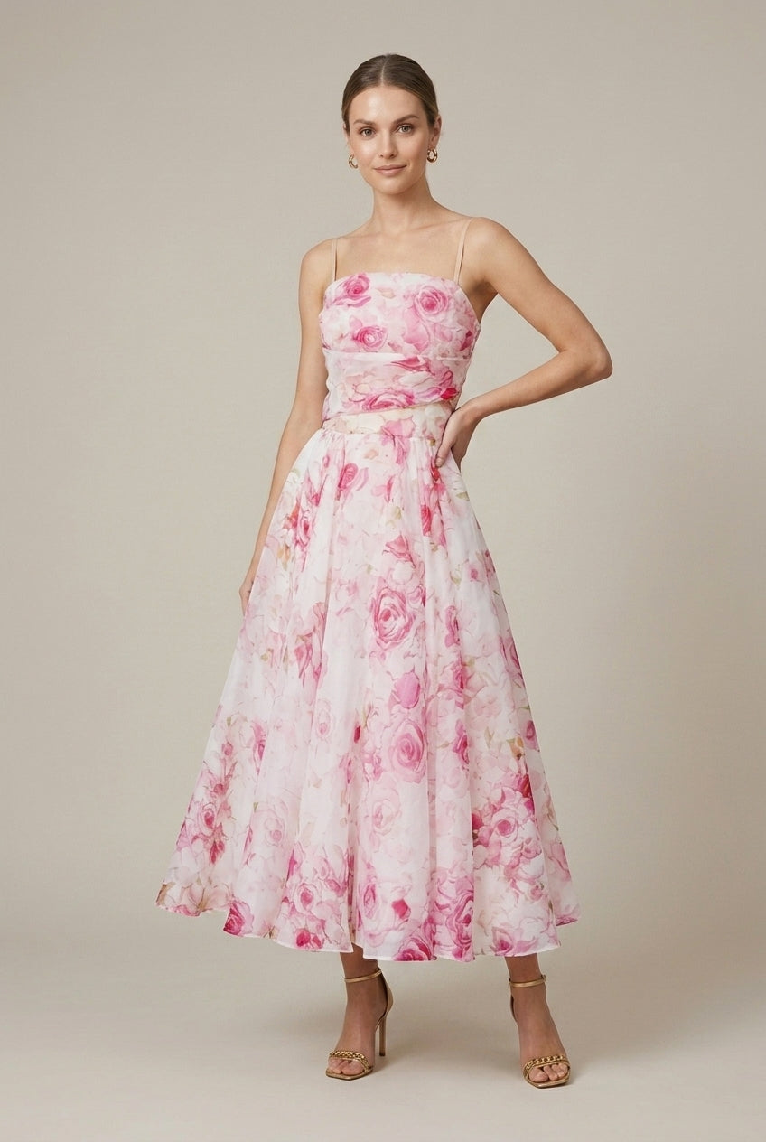 Women's Floral Spaghetti Strap Midi Dress