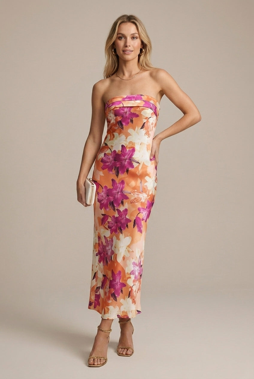 Women's Satin Strapless Maxi Dress