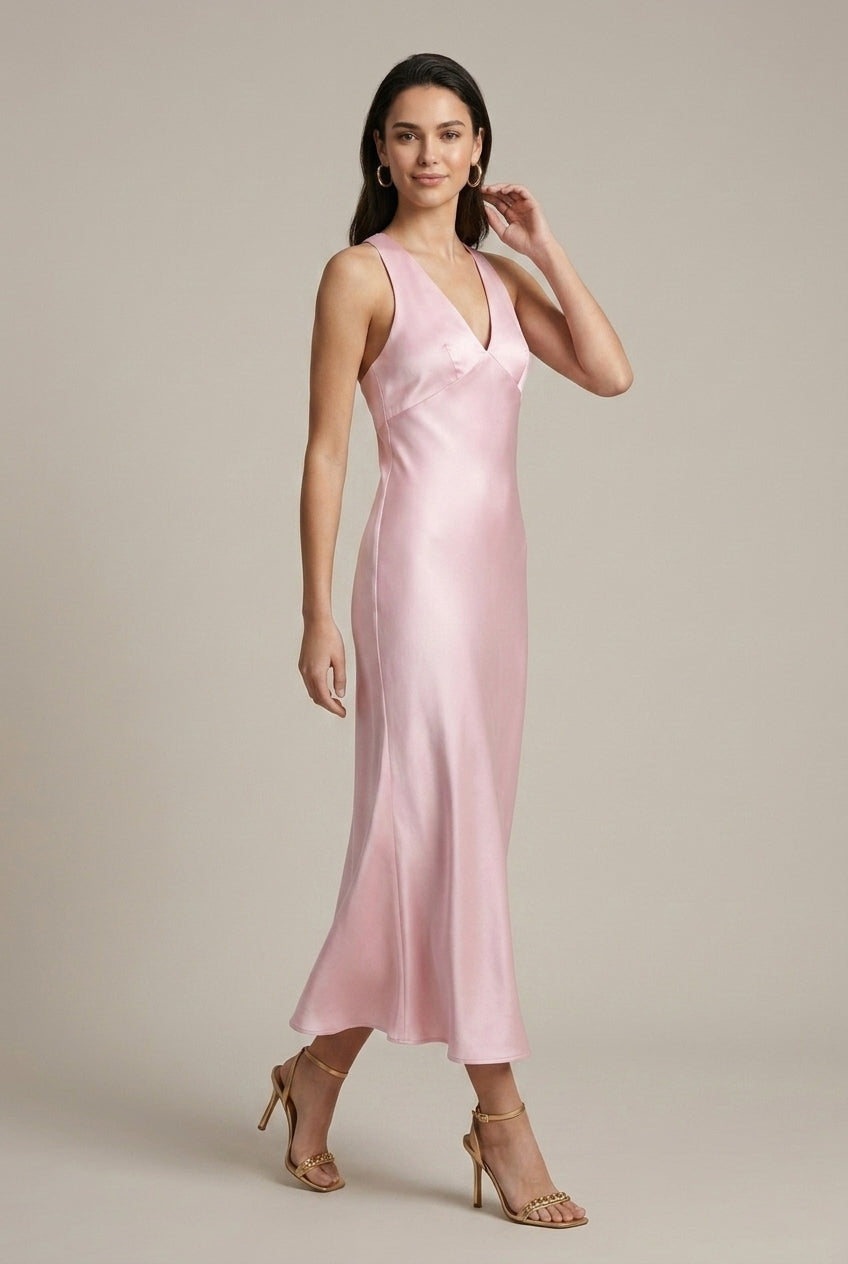 Women's Cross Back Cutout Satin Maxi Dress